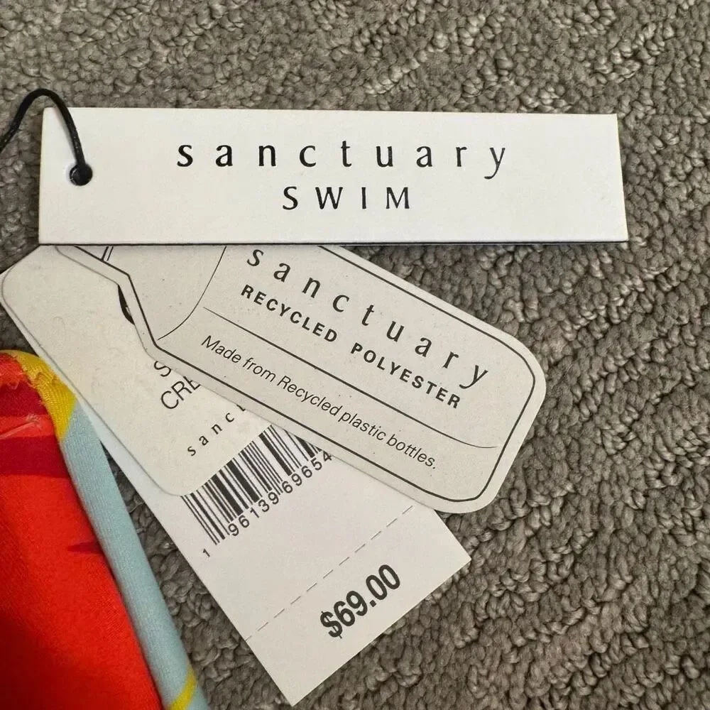 Sanctuary Swim Colorful One Shoulder O Ring Swim Bikini Top XL NWT